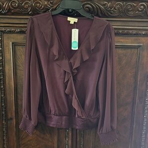 The General Good Burgundy Ruffled Blouse